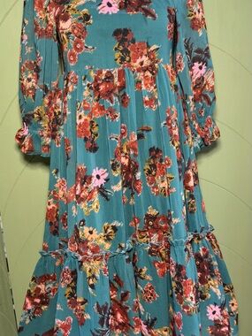 Joyfolie Teal Floral Tiered Dress